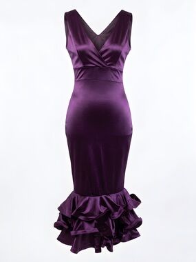 a'gaci Deep Purple Ruffle Hem Midi Dress